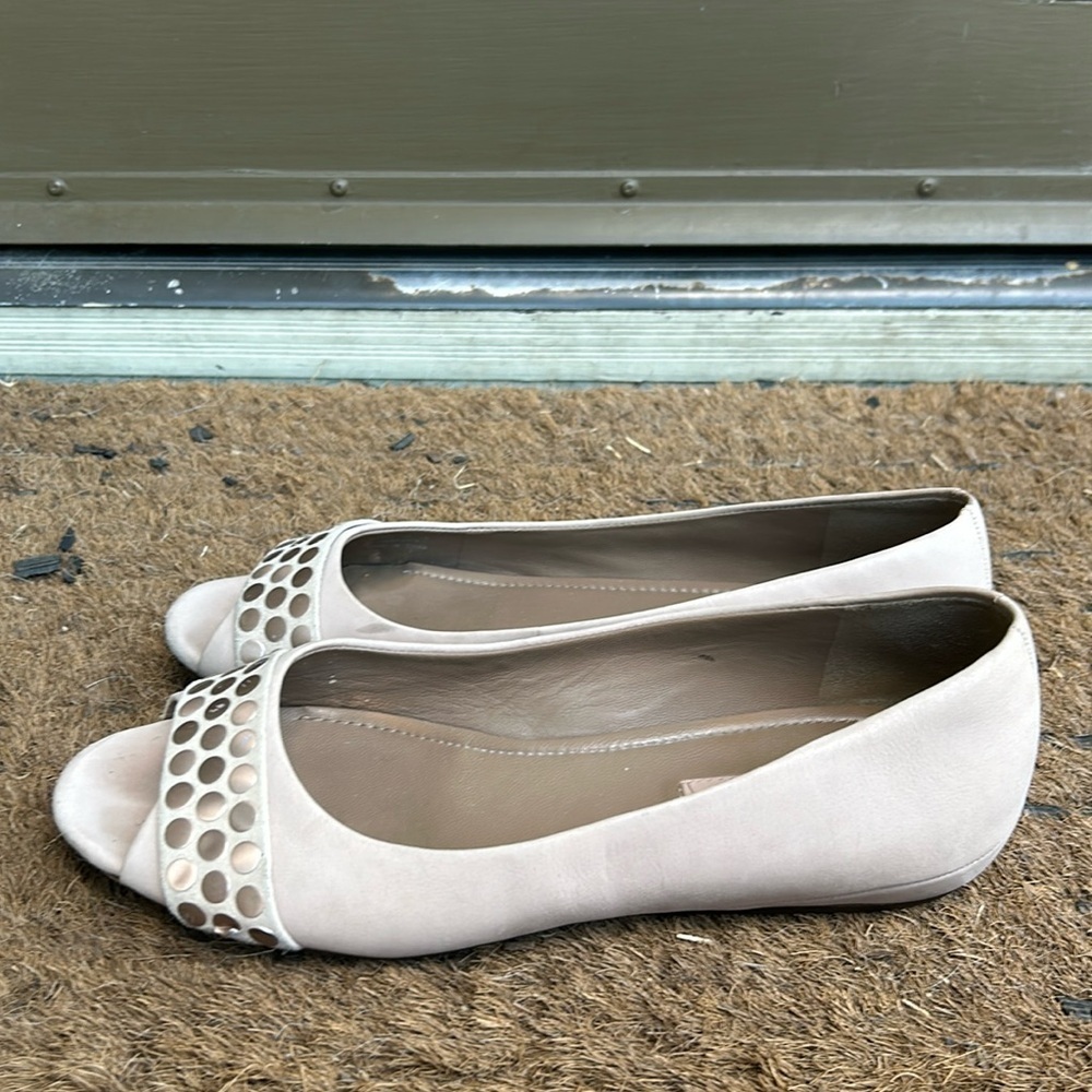 Ecco Open Toe Ballet Flats Tan Leather Summer Shoe Bohemian Feminine Sz 39